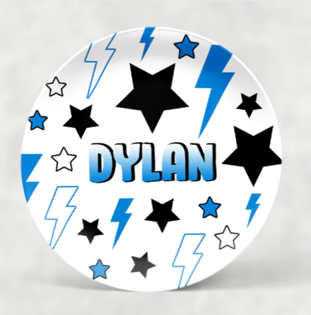 NAVY EMOJI STARS & BOLTS PERSONALIZED PLATE
