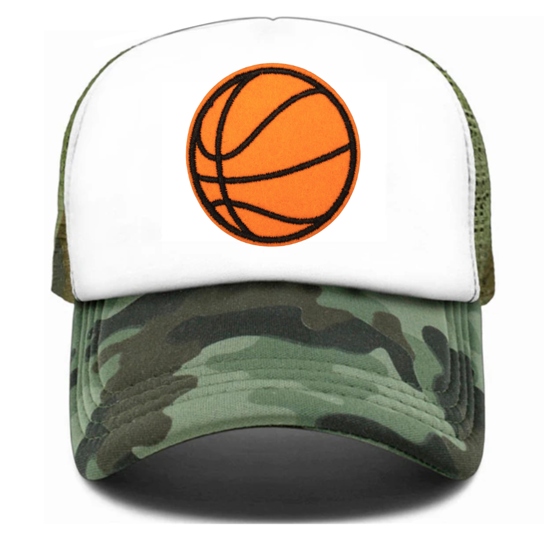 Camo Trucker Hat with Basketball Patch